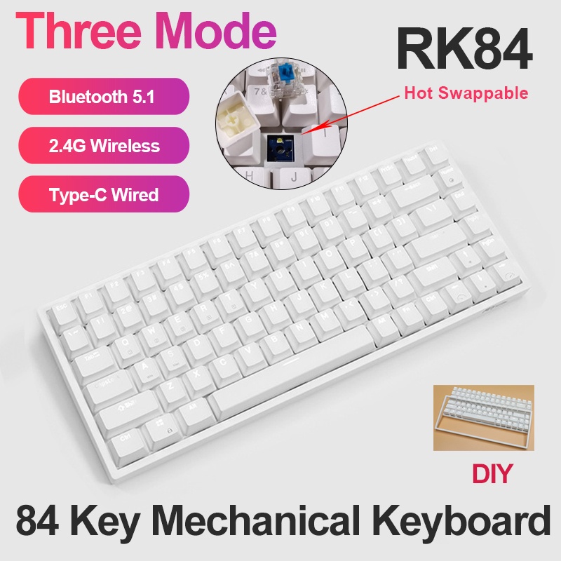 ■HOTSWAP RK84 - Bàn phím cơ không dây Royal Kludge kết nối Bluetooth 5.0, Wireless 2.4G và Type C Chính Hãng
