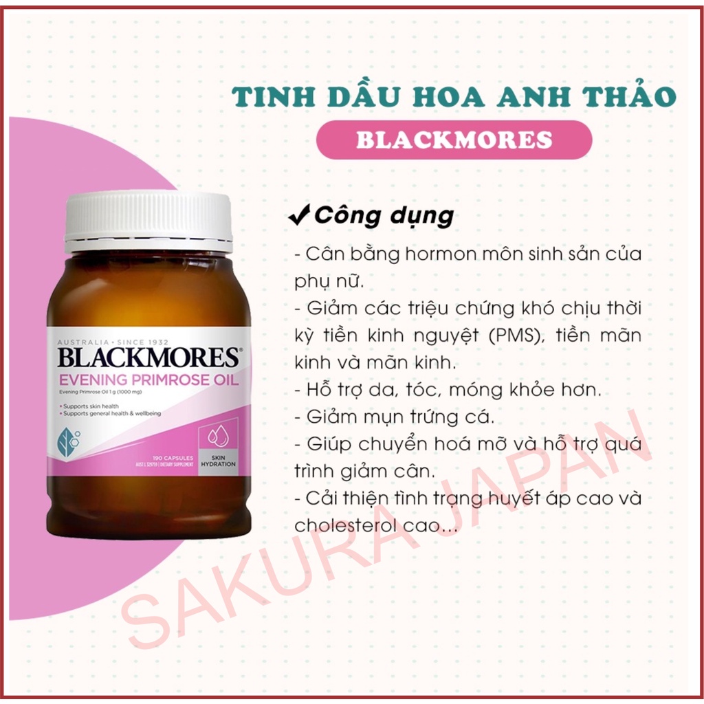 Tinh dầu hoa anh thảo Blackmores [FREE SHIP - DATE 2024 ] phiên bản nâng cấp nhiều viên nhất mẫu mới nhất,190v
