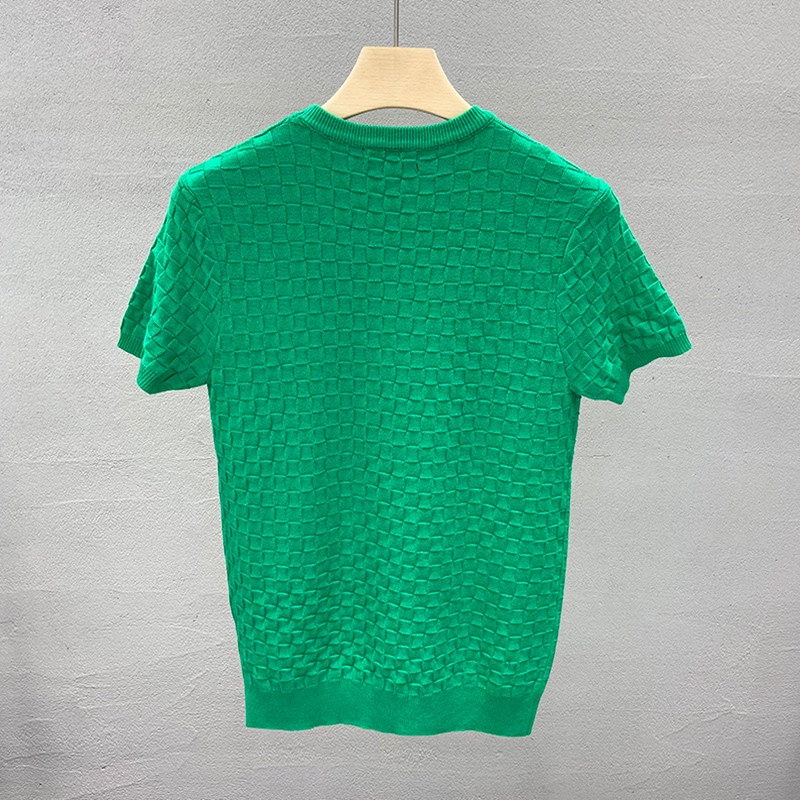 Áo sweater dệt kim cổ tròn tay lửng họa tiết kẻ sọc hình tam giác màu sắc tương phản thời trang mùa xuân 2022 cho nam