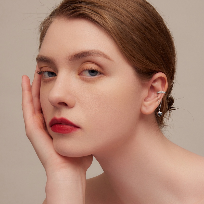 Khuyên tai đơn BAMOER bạc 925 dạng kẹp trang trí trái tim thời trang xinh xắn