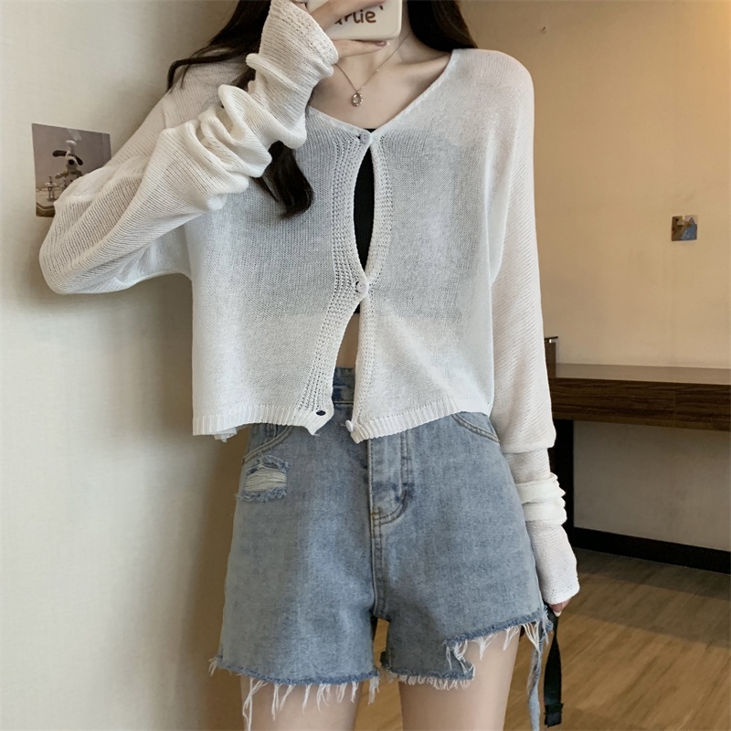 SUXI Áo Cardigan Cổ Chữ V Dáng Rộng Màu Sắc Đơn Giản Thời Trang Mùa Hè Dành Cho Nữ