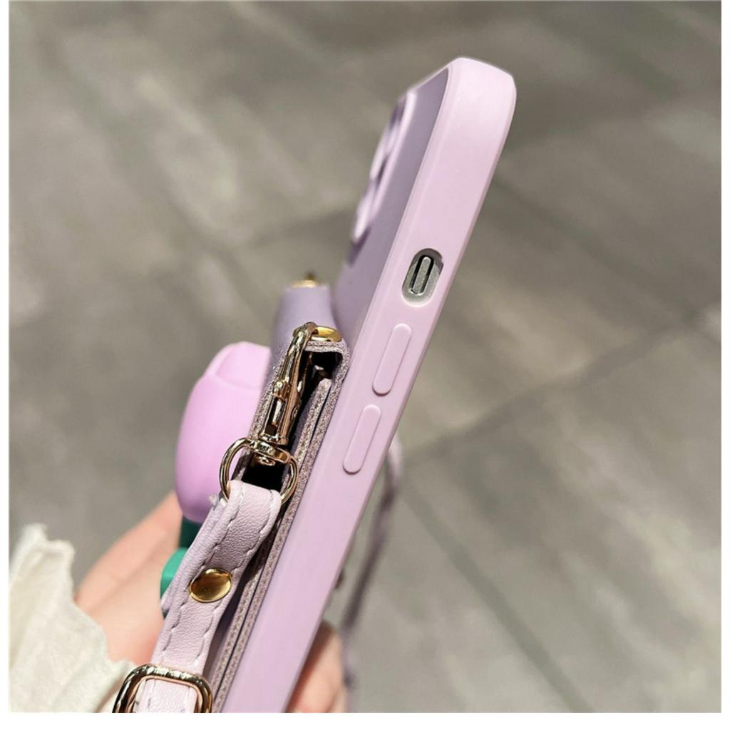 Ốp Điện Thoại Mềm Hình Hoa Có Dây Đeo Cho iPhone13Mini 11 12ProMax XR XSMAX 7 / 8PLUS 6 / 6s SE2020 14Promax