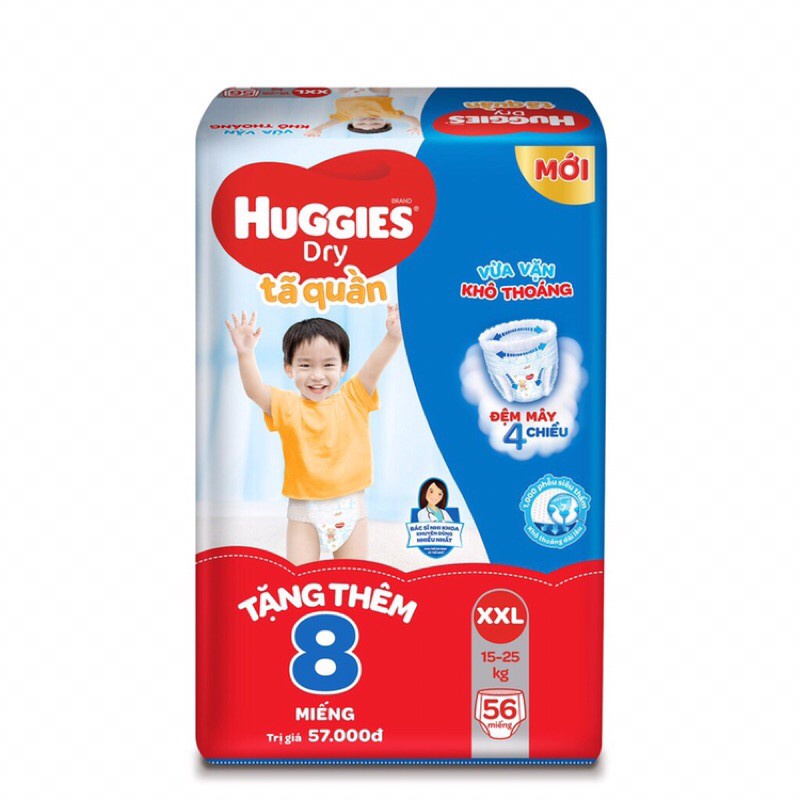 (Tặng miếng) Tã quần Huggies Dry M74/L68/XL62/XXL56/L48/XL42 (Đệm mây)