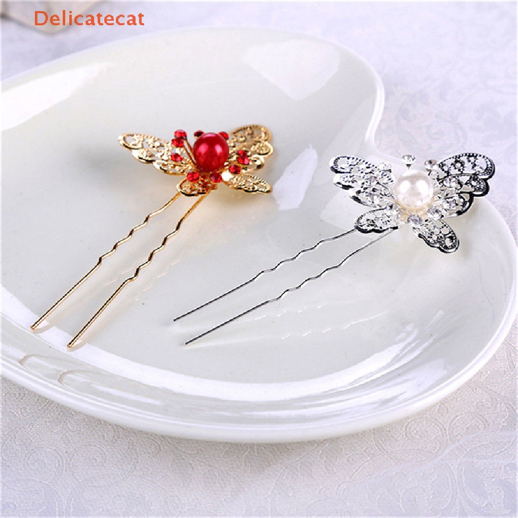 [Tinh Tế] Trâm Cài Tóc Chữ U Hình Bướm Màu Vàng / Bạc Dành Cho Cô Dâu