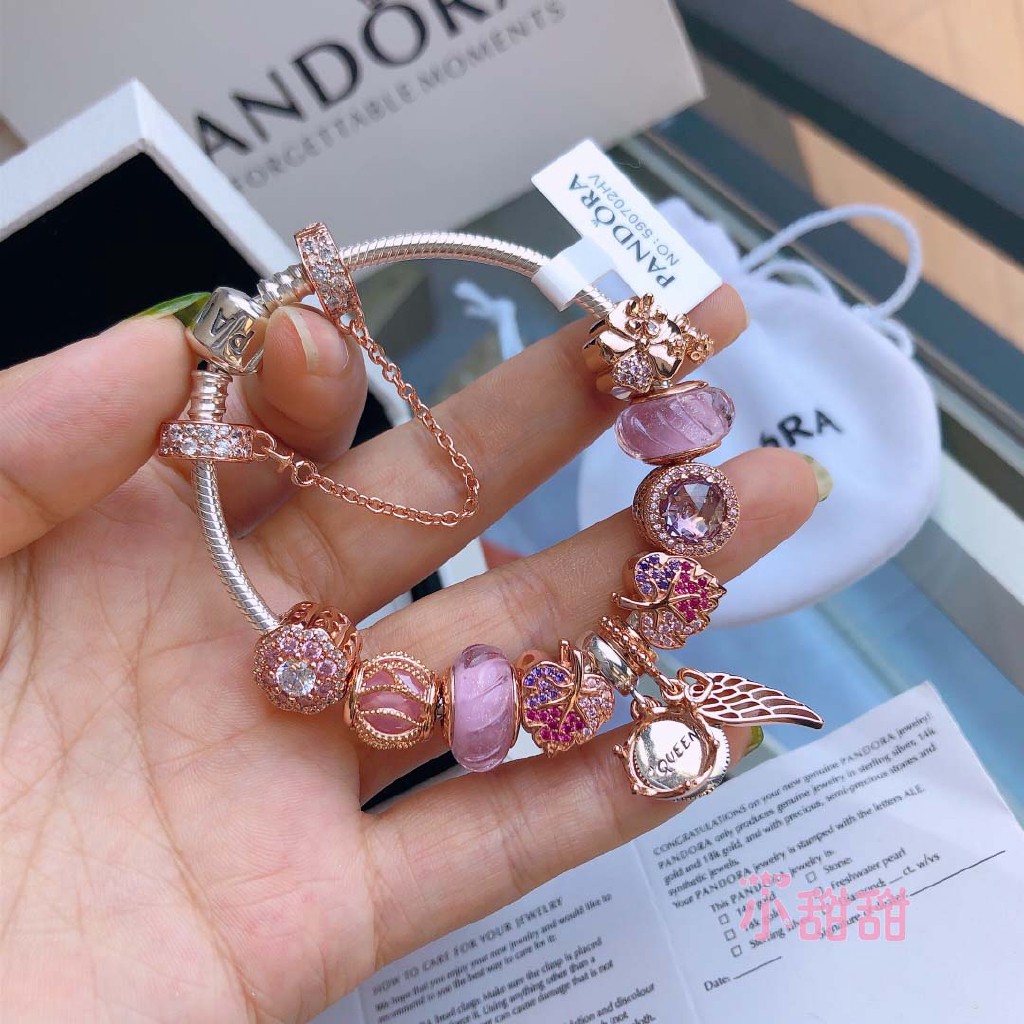 Spot Pandora Vòng Tay Chuỗi Hạt Vàng Hồng Lấp Lánh Kèm Hộp Quà