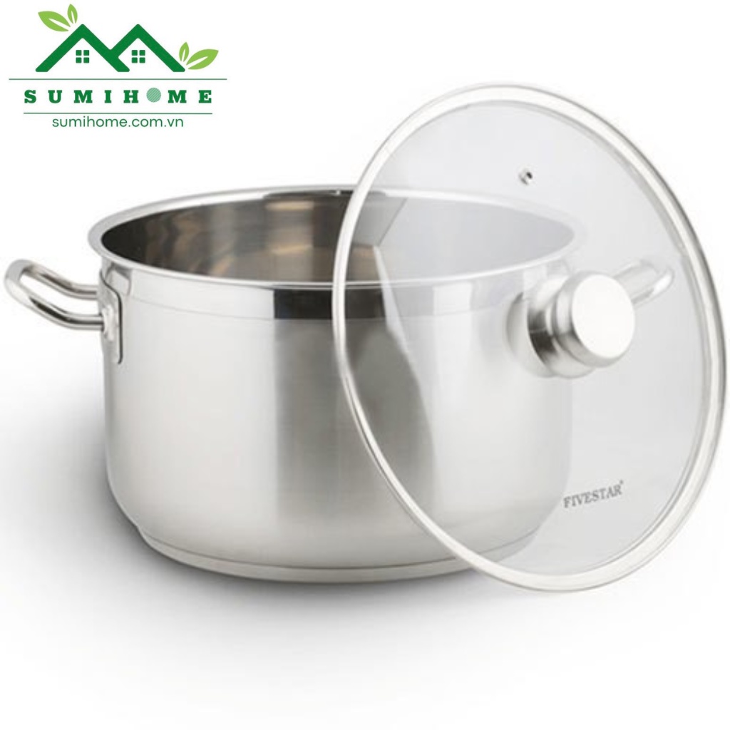 NỒI LUỘC GÀ FIVESTAR INOX 430 nắp kính , 3 đáy dùng bếp từ, hồng ngoại,gas - SUMIHOME