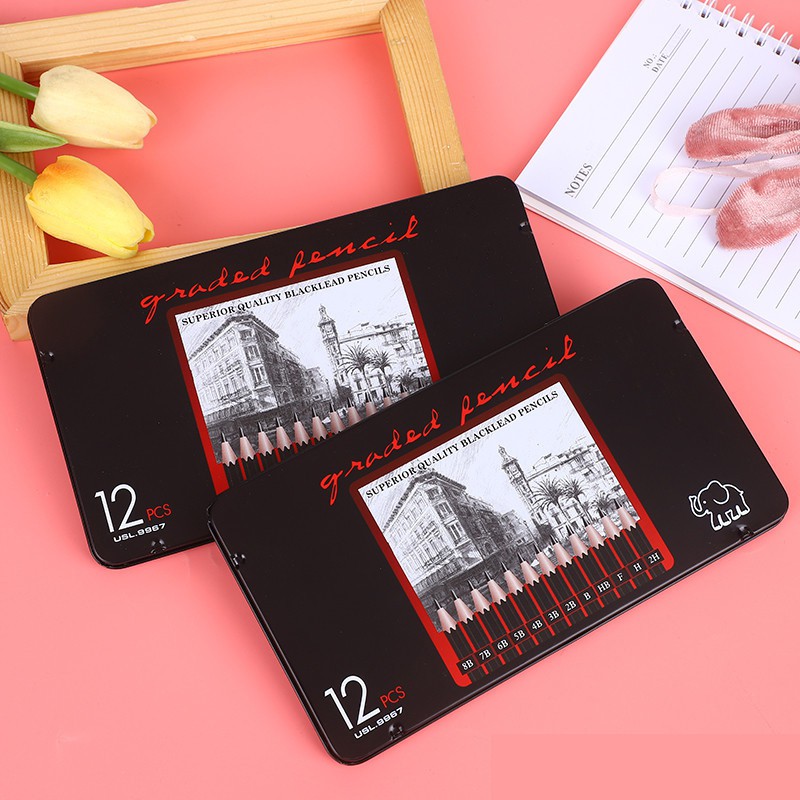 Bộ 12 Bút Chì Gỗ 2H-8B Chất Lượng Cao