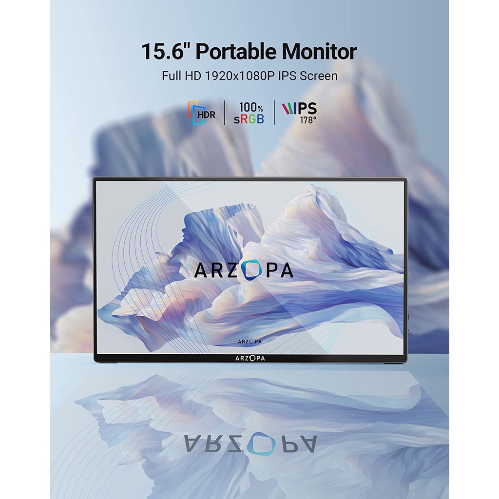 Arzopa 15.6 '' Màn hình di động siêu mỏng FHD 1080P Màn hình máy tính xách tay di động IPS Màn hình bên ngoài USB C Màn hình HDMI w / Vỏ thông minh cho PC MAC Điện thoại Xbox PS5 | BigBuy360 - bigbuy360.vn