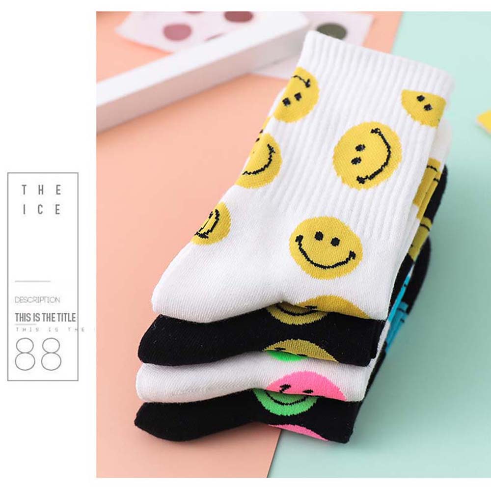 Đôi vớ cotton in hình mặt cười dễ thương nhiều màu sắc thời trang xuân thu cho nữ