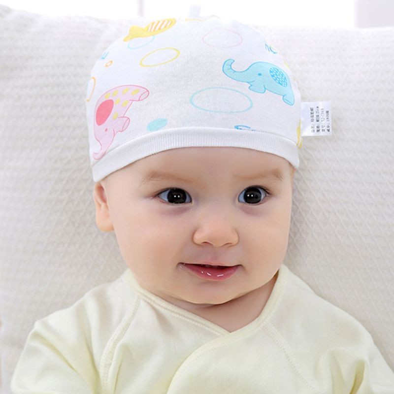 Nón trùm đầu chất Cotton hoạ tiết hoạt hình cho trẻ sơ sinh