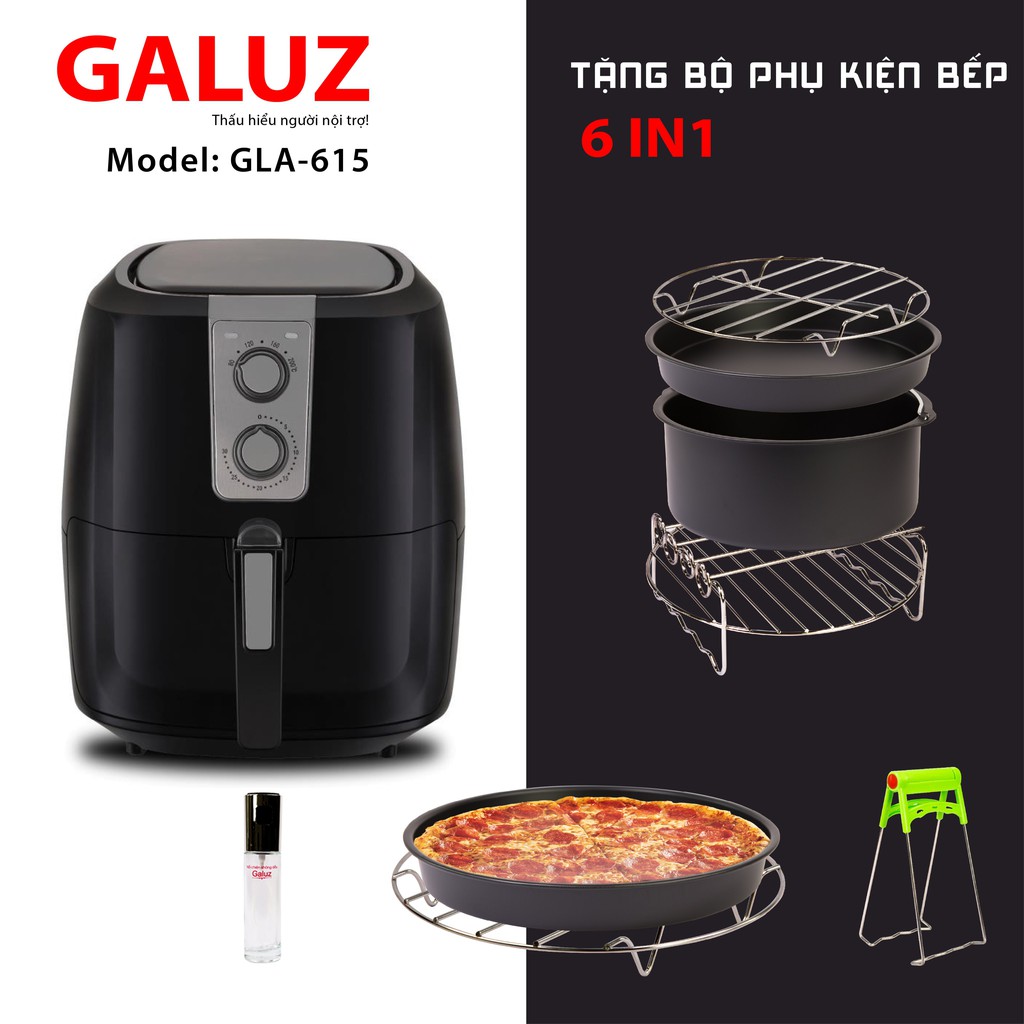 NỒI CHIÊN KHÔNG DẦU GALUZ GLA-615 5,2 LÍT TẶNG KÈM BÌNH XỊT DẦU