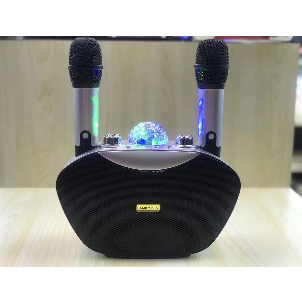 Loa karaoke bluetooth, loa hát karaoke gia đình Y8 tặng kèm 2 mic không dây có đèn led cực sang có nút vỗ tay