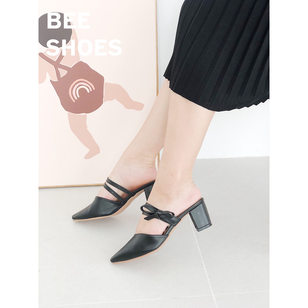 BEESHOES - GIÀY SỤC NỮ MŨI NHỌN CHẤT DA MỀM - SỤC NỮ ĐẾ MỀM CAO 3 PHÂN ĐIÊU SIÊU ÊM CHÂN SẴN MÀU ĐEN-BE-TRẮNG 201085