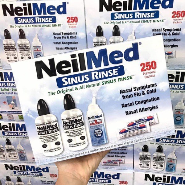 Set nước muối rửa mũi NeilMed Sinus Rinse - 1 xịt & 2 bình & 250 gói muối