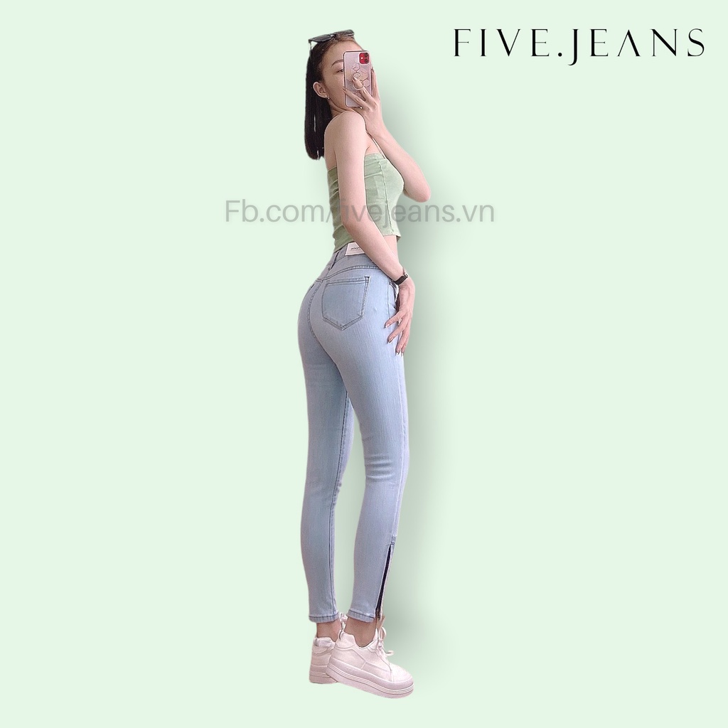 Quần Jeans nữ phom skinny ôm tôn dáng có khóa dưới gấu màu xanh nhạt thời trang Five Jeans