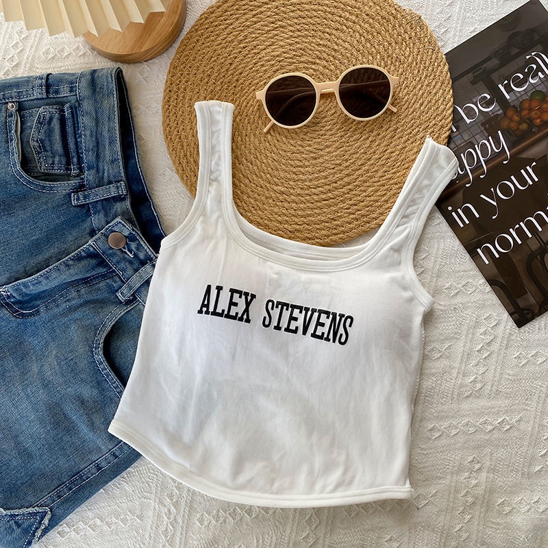 Áo Hai Dây Mỏng Dáng Ngắn In Chữ Thời Trang Trẻ Trung