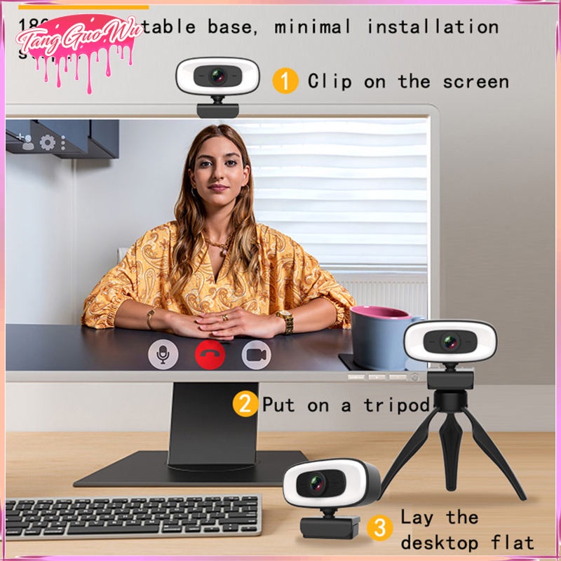 Webcam HD dùng cáp USB có micro điều chỉnh được với giá đỡ tripod cho cuộc họp để bàn máy tính tại nhà | BigBuy360 - bigbuy360.vn