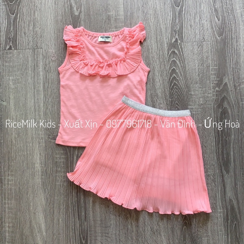 Bộ hè cotton cho bé gái màu HỒNG TERYBERY xuất dư xịn cho bé