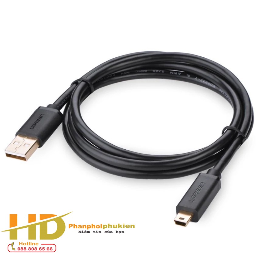 Cáp USB 2.0 to USB Mini 1,5m Ugreen UG-10385 mạ vàng Chính hãng