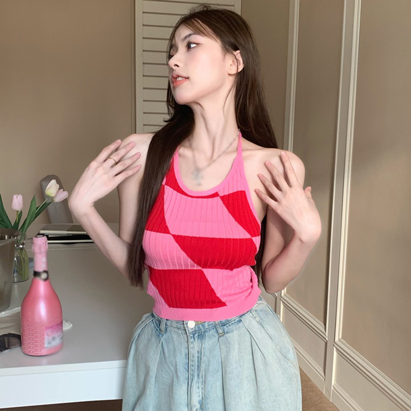 Áo Croptop Sát Nách Màu Sắc Tương Phản Thời Trang Cho Nữ