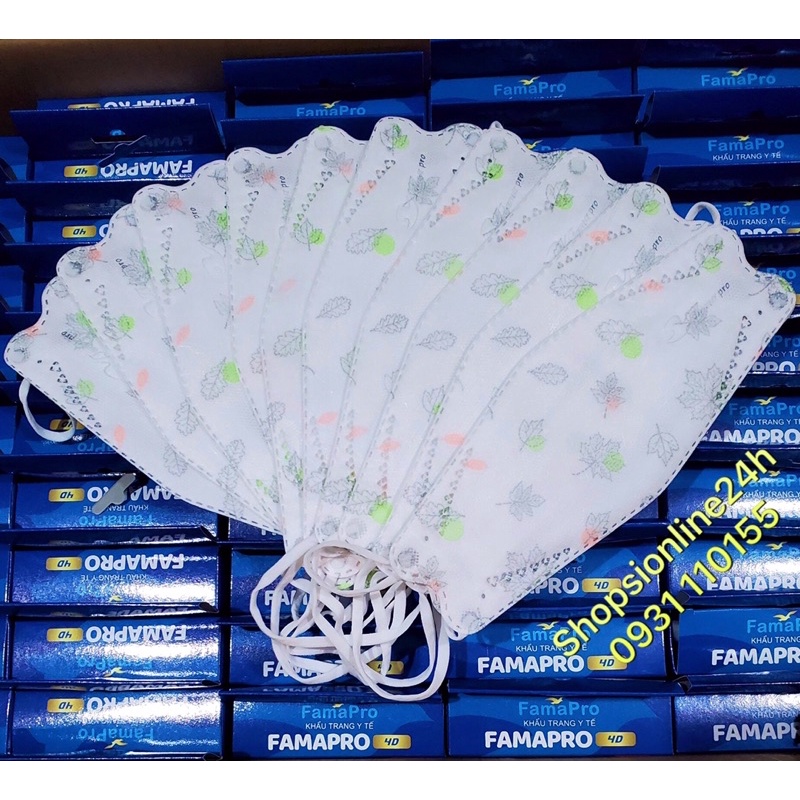 ✅ Khẩu trang y tế 4D KF94 Famapro Nam Anh họa tiết lá