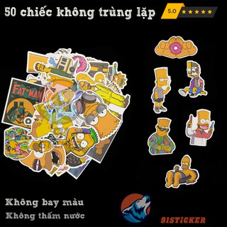Miếng dán Sticker Simpson 50 hình chống thấm nước, bền màu dưới ánh nắng trang trí vali,laptop,mũ bảo hiểm