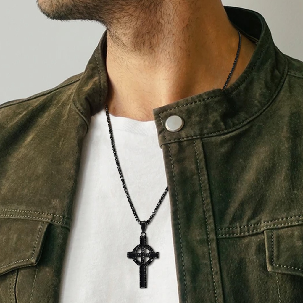 Vòng cổ Mặt Chữ Thập Mạ Vàng Phong Cách Punk Dành Cho Nam