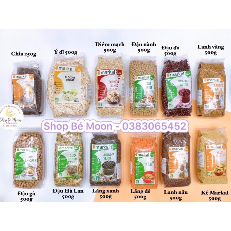 Các loại hạt hữu cơ : hạt lanh,đậu gà,quinoa,đậu lăng, đậu xanh,đậu nành, hạt kê, ý dĩ, đậu đỏ, hạt chia, đậu Hà Lan...