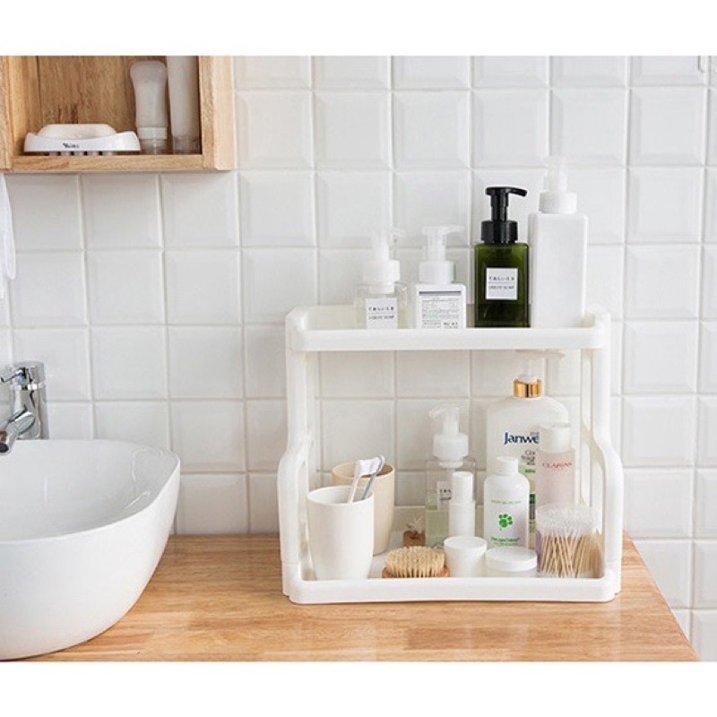 Kệ gia vị 2 tầng đựng đồ nhà bếp , nhà tắm đa năng - Kệ nhựa đựng gia vị 2 tầng loại ô vuông chữ H