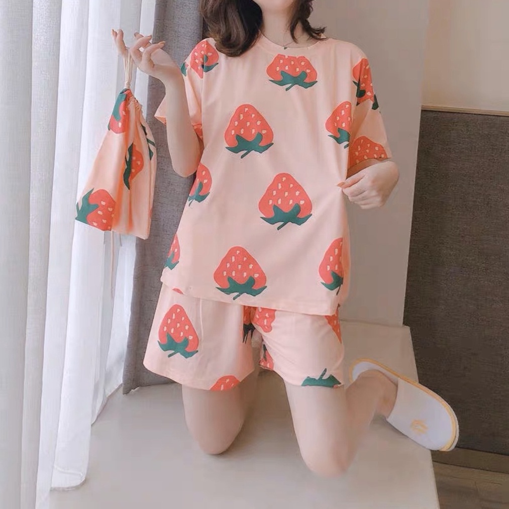 BỘ QUẦN ÁO NỮ cộc tay mùa hè họa tiết dễ thương chất cotton mát mịn