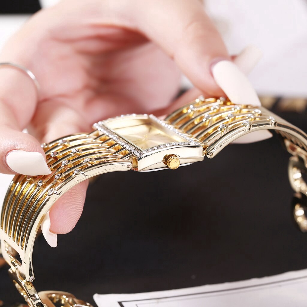 Đồng hồ inox mặt vuông đính đá thời trang cho nữ