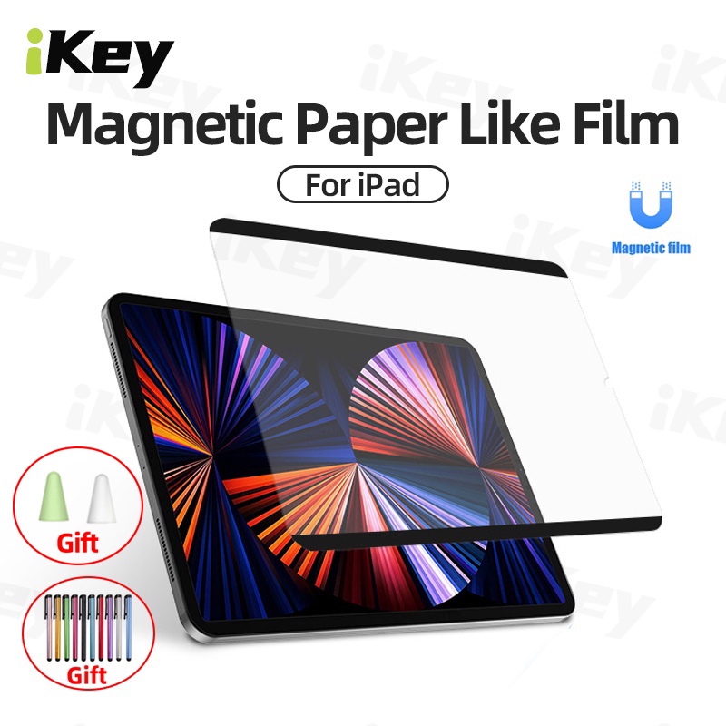 IKey Magnetic Paper Like PET Film For iPad Pro M1 11 12.9 2021 iPad Air 5 5th 4 4th gen 10.9 7th 8th 9th 10.2 inch Air 3 10.5 6th 5th gen 9.7 mini 6 5 4 3 2 1 2020 2018 Detachable Matte Paperlike Scratch-Resistant Screen Protector