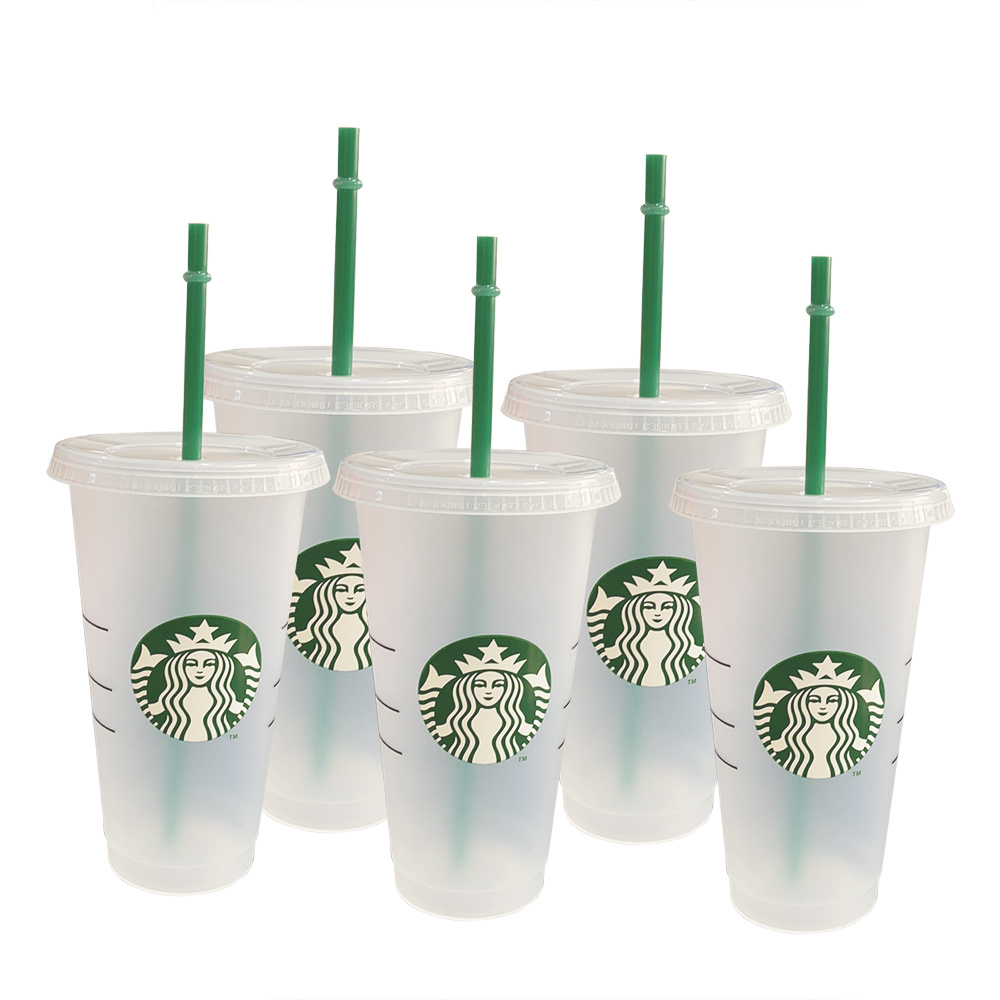 Ly Nhựa Uống Nước Starbucks Thay Đổi Màu Sắc Có Nắp Nhựa Tái Sử Dụng Được 24 Oz