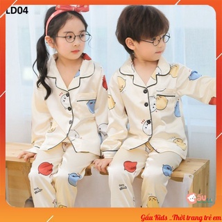 Đồ Ngủ Pijama Cho Bé Gaukids Chất Lụa Satin Trơn Mềm Mịn Mát Từ 8-39kg