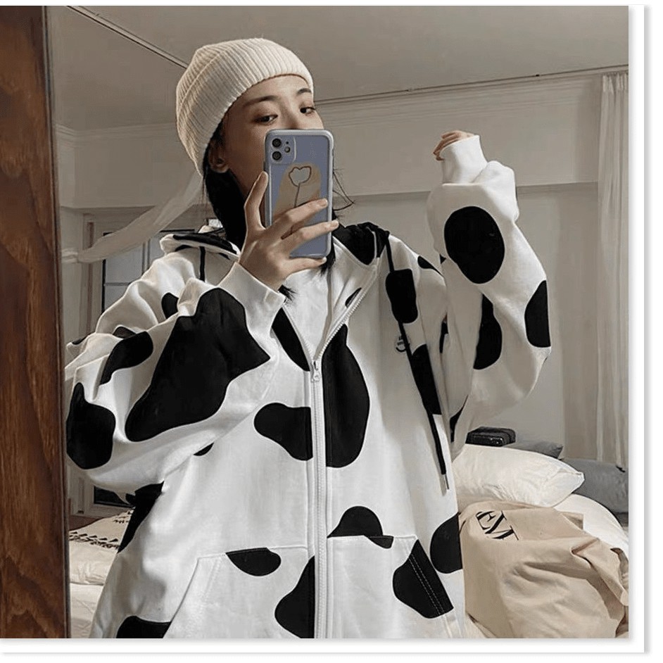 ÁO KHOÁC HOODIE BÒ SỮA SIÊU CUTE CO DÂY KÉO CÓ NÓN FO,M RỘNG B.BY | BigBuy360 - bigbuy360.vn