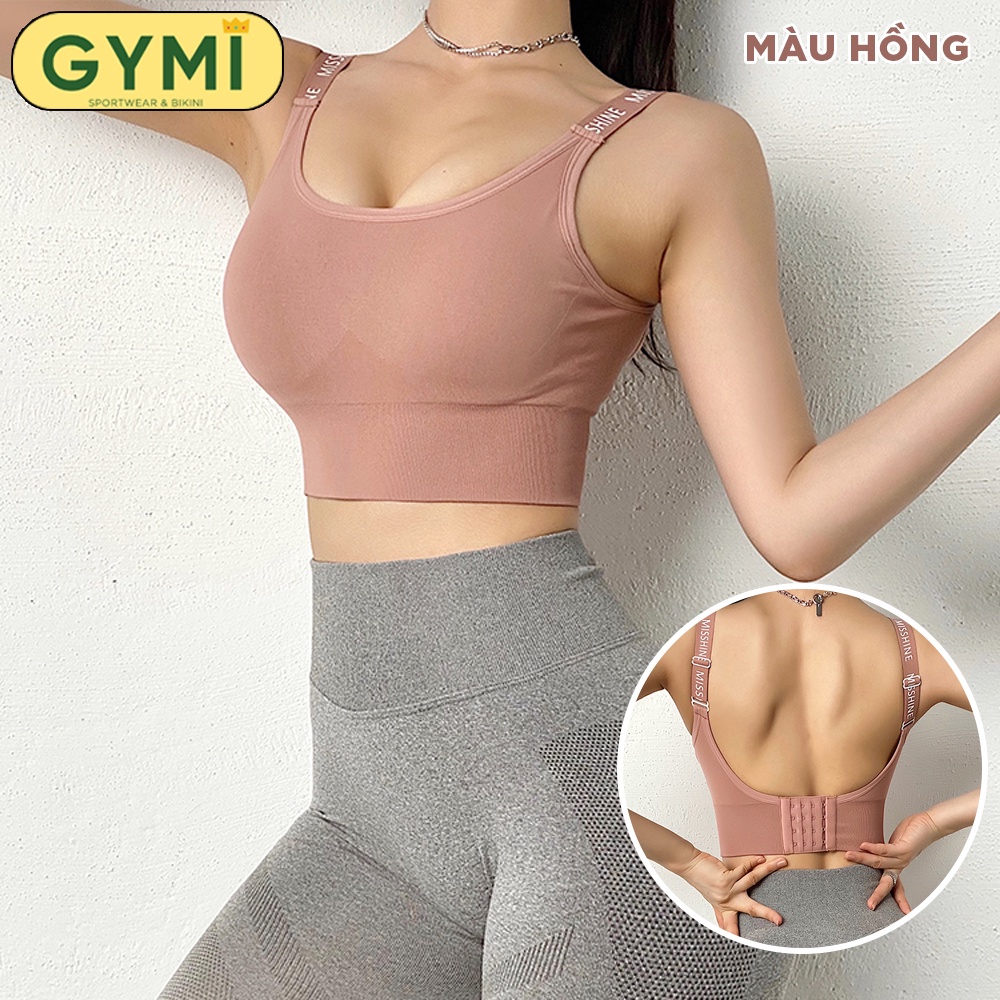 Áo bra tập gym yoga nữ khoá cài sau GYMI AL16 dáng 2 dây khoe lưng gợi cảm thể thao chất dệt co giãn