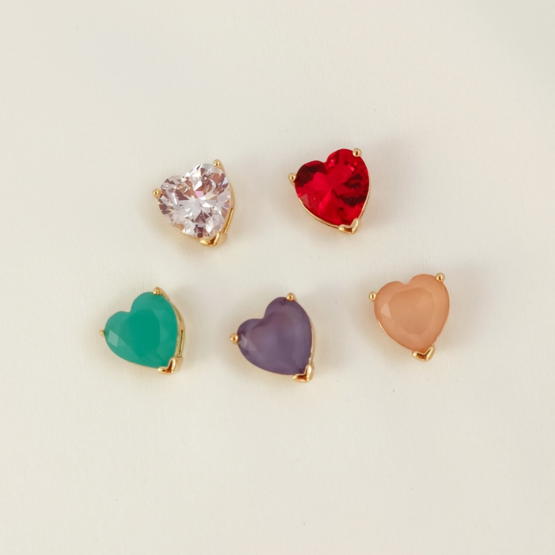 Phụ Kiện Hạt Làm Vòng Tay/Dây Chuyền Hình Trái Tim Rỗng Bằng Đồng Zircon 14K DIY