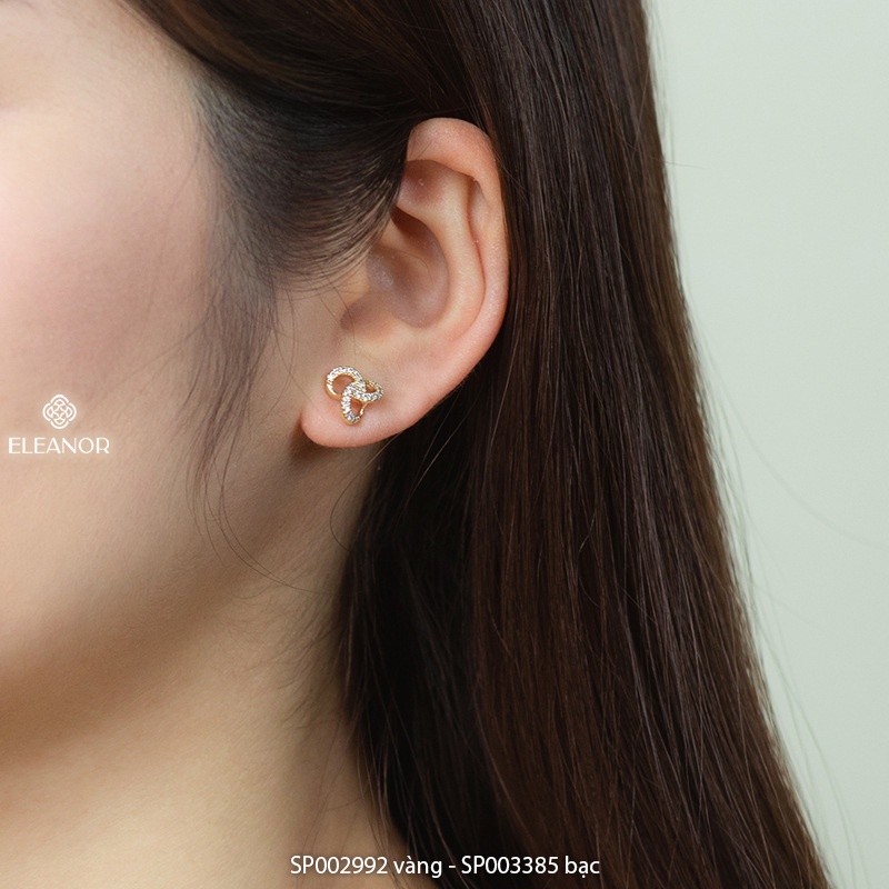 Bông tai nữ chuôi bạc 925 Eleanor Accessories đính đá xoắn ba cánh nhỏ xinh phụ kiện trang sức 2992
