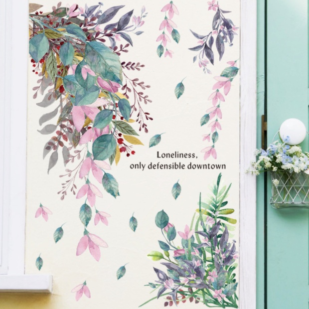 Decal trang trí tường - Chùm dây hoa lá rơi