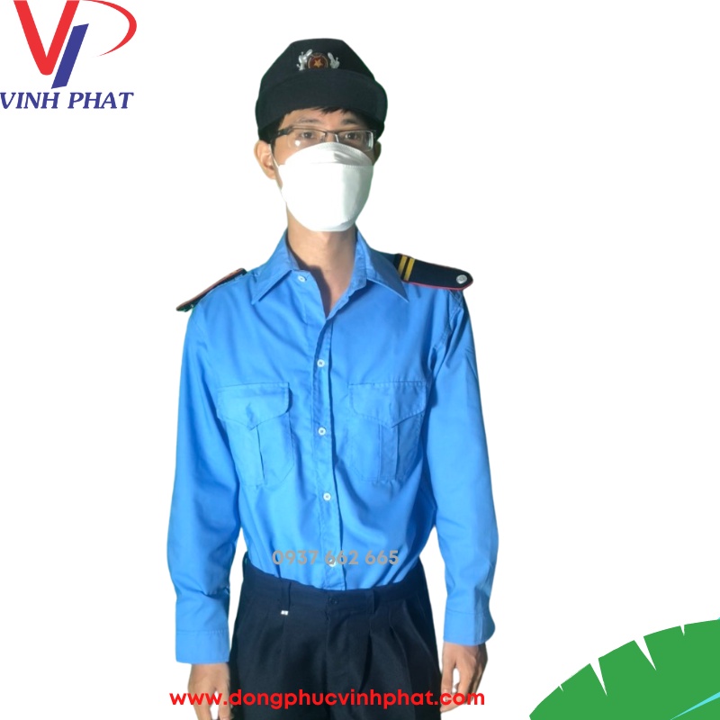 Trọn Bộ Đồng Phục Bảo Vệ Xanh Tay Dài Vải Đẹp Chất Lượng Bao Gồm Phụ Kiện Nón, Cầu Vai, Ve Áo, Cà Vạt - Hình thật