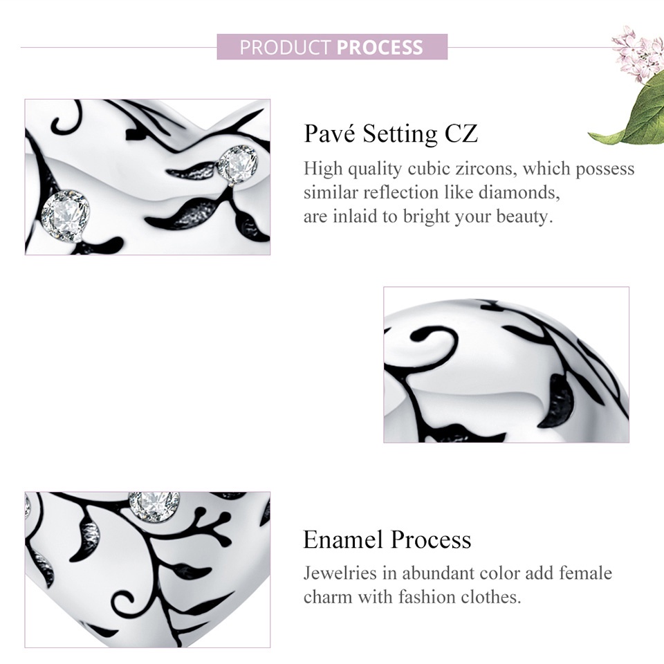 Hạt trang sức Bamoer AIC018 hình trái tim lỗ xỏ 4.5mm thời trang thích hợp để tự làm vòng tay