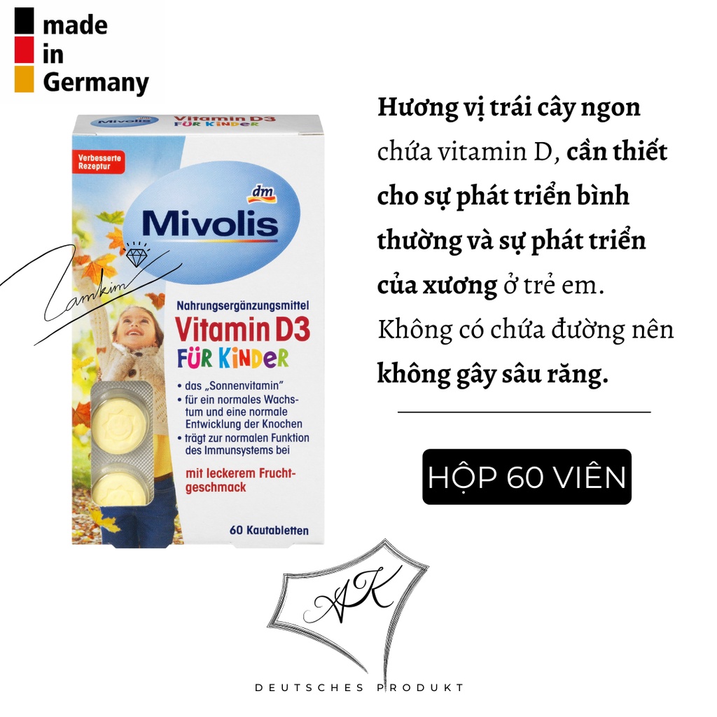 [ Hàng Đức ] Viên ngậm Vitamin D3 Mivolis cho bé từ 4 tuổi nội địa Đức