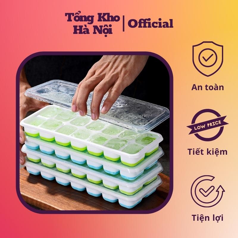 Khay làm đá silicon 14 ô có nắp đậy - Khay làm đá chất kiệu silicon chống dính cao cấp (KD14)