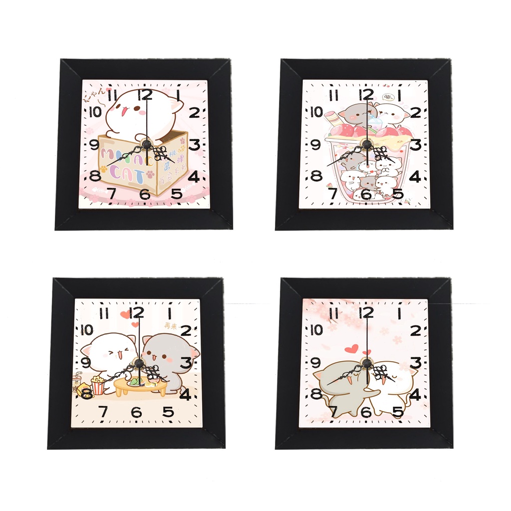 Đồng hồ treo tường mèo mitao dạng khung ảnh 13x13 cm ĐHTI9a dễ thương hoạt hình