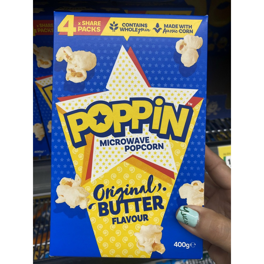 Bắp nổ lò vi sóng Poppin gói lẻ 100g/ hộp 4 gói 400g xuất xứ úc