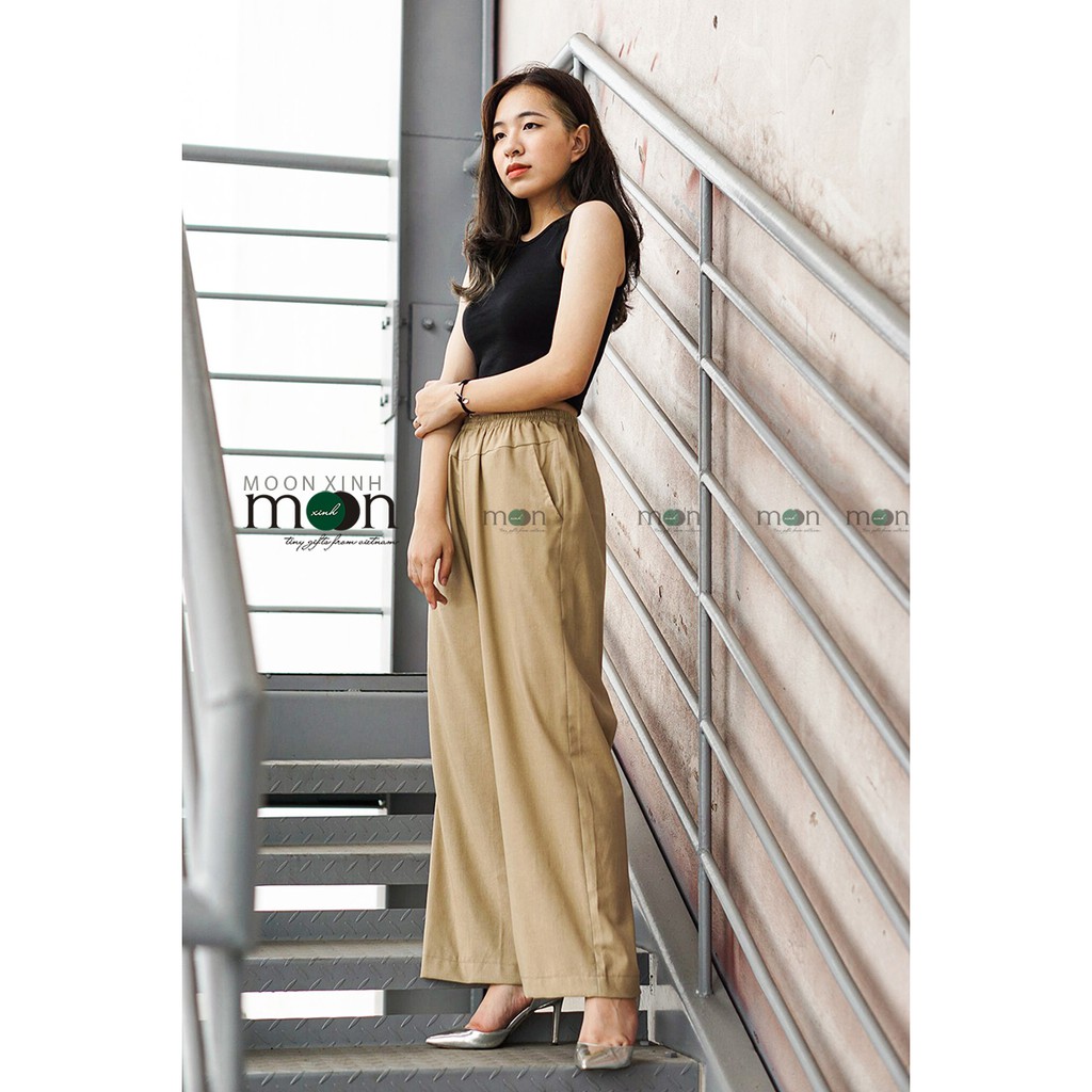 [GAM MÀU CƠ BẢN ] Quần tây nữ linen sớ ống rộng suông đứng - Mã QS08 Moon Xinh - Màu beige nâu nhạt chất Siêu mát