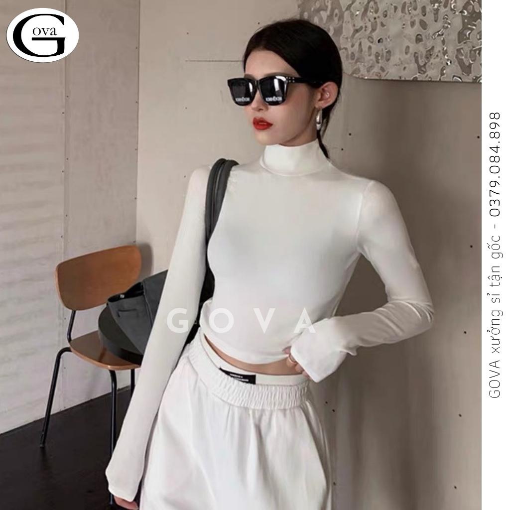 Áo Croptop TAY DÀI CỔ LỌ Thun Borip Kiểu Sexy Nữ, Áo Thun Ôm Body Đẹp GOVA