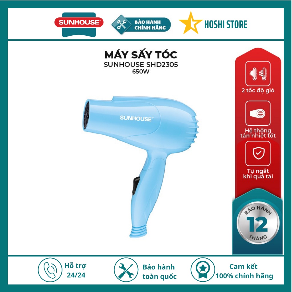 Máy sấy tóc chính hãng SUNHOUSE SHD2305 xanh, bảo hành toàn quốc 12 tháng