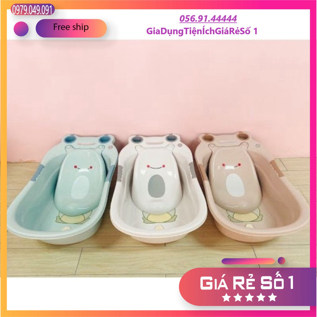 Chậu tắm em bé hình ếch cao cấp có giá đỡ và ngăn để đồ-Chậu tắm đa năng Việt Nhật.