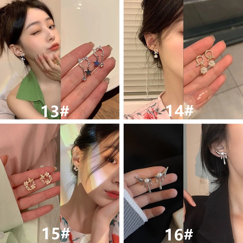Khuyên tai mạ bạc 925 đính đá/ngọc trai giả nhiều kiểu dáng phong cách Hàn Quốc tùy chọn
